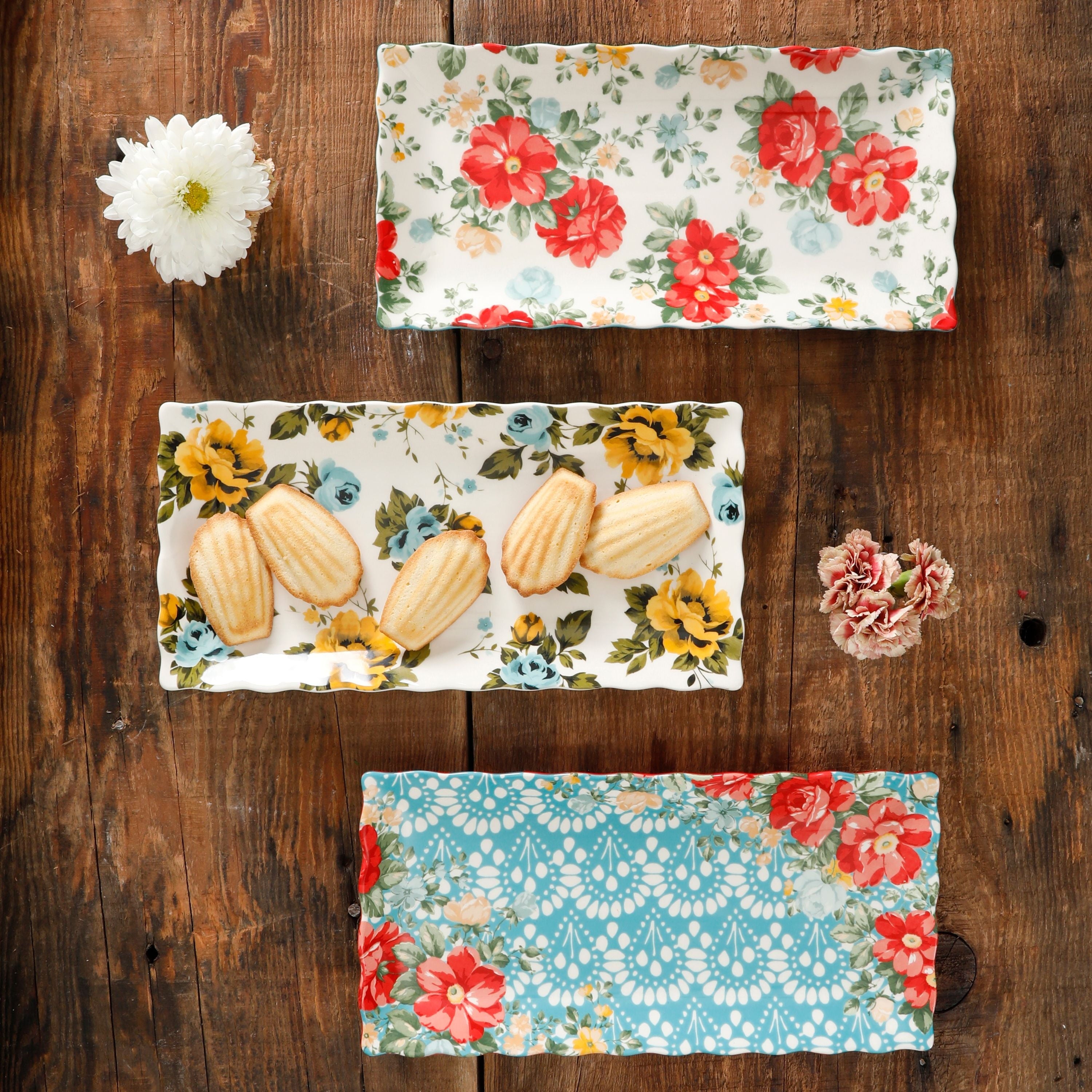 PioneerHome™ Floral Medley 12.3" Stoneware Serving Platters, 3-Piece Set - PioneerHome™