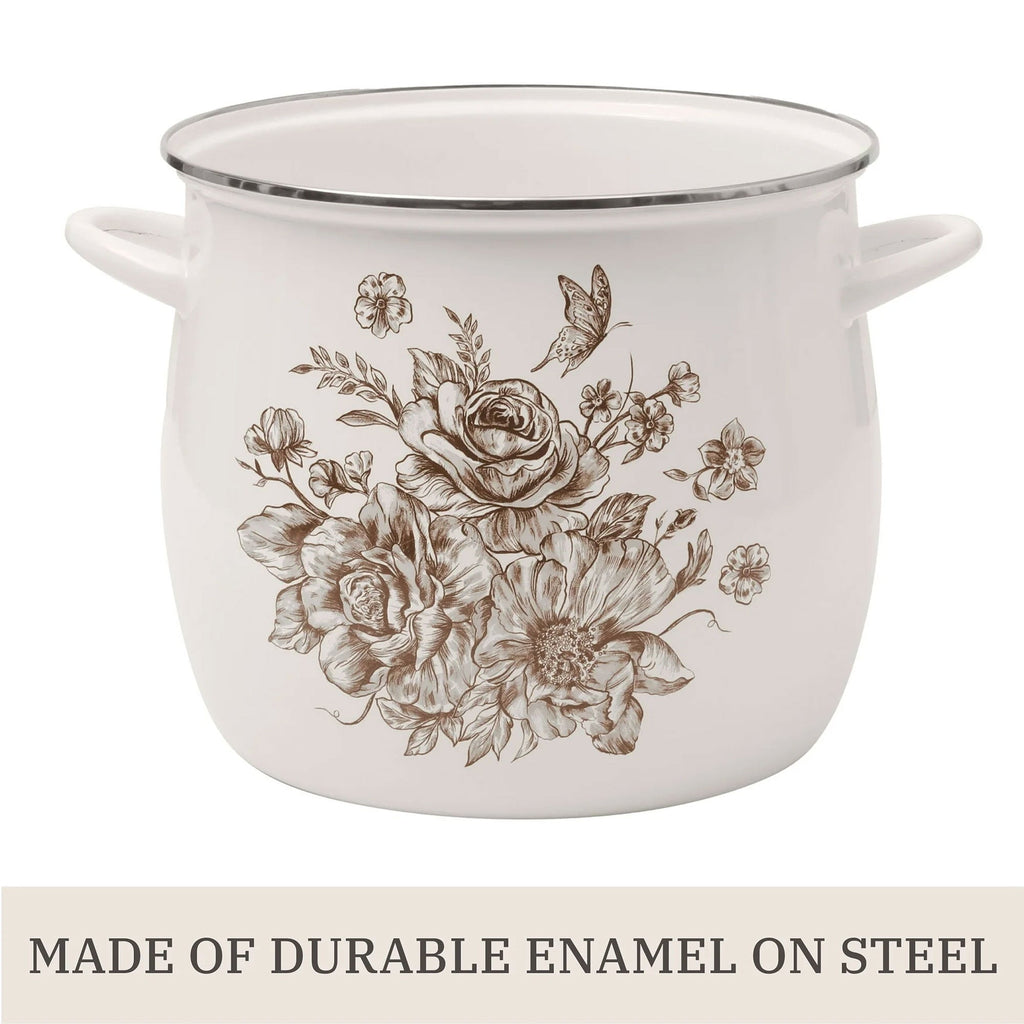 PioneerHome™ Agatha 12 Qt Enamel on Steel Stock Pot with Lid, Brown - Farmhouse - PioneerHome™