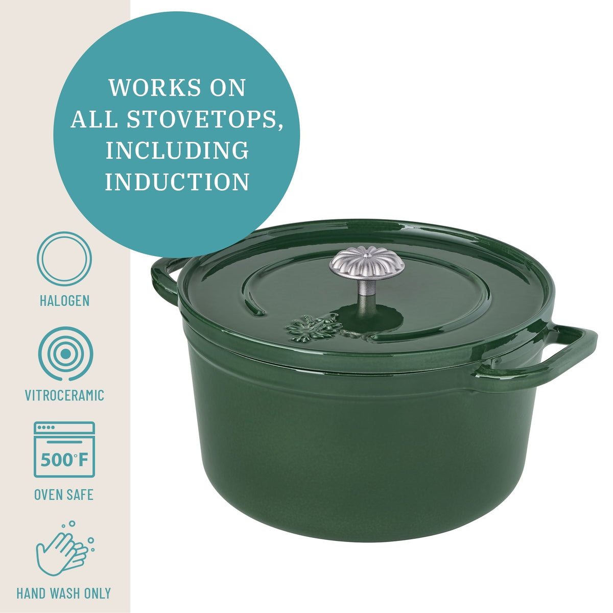 PioneerHome™ 5-Quart Enamel Cast Iron Dutch Oven with Lid, Dark Green - Rustic Home - PioneerHome™