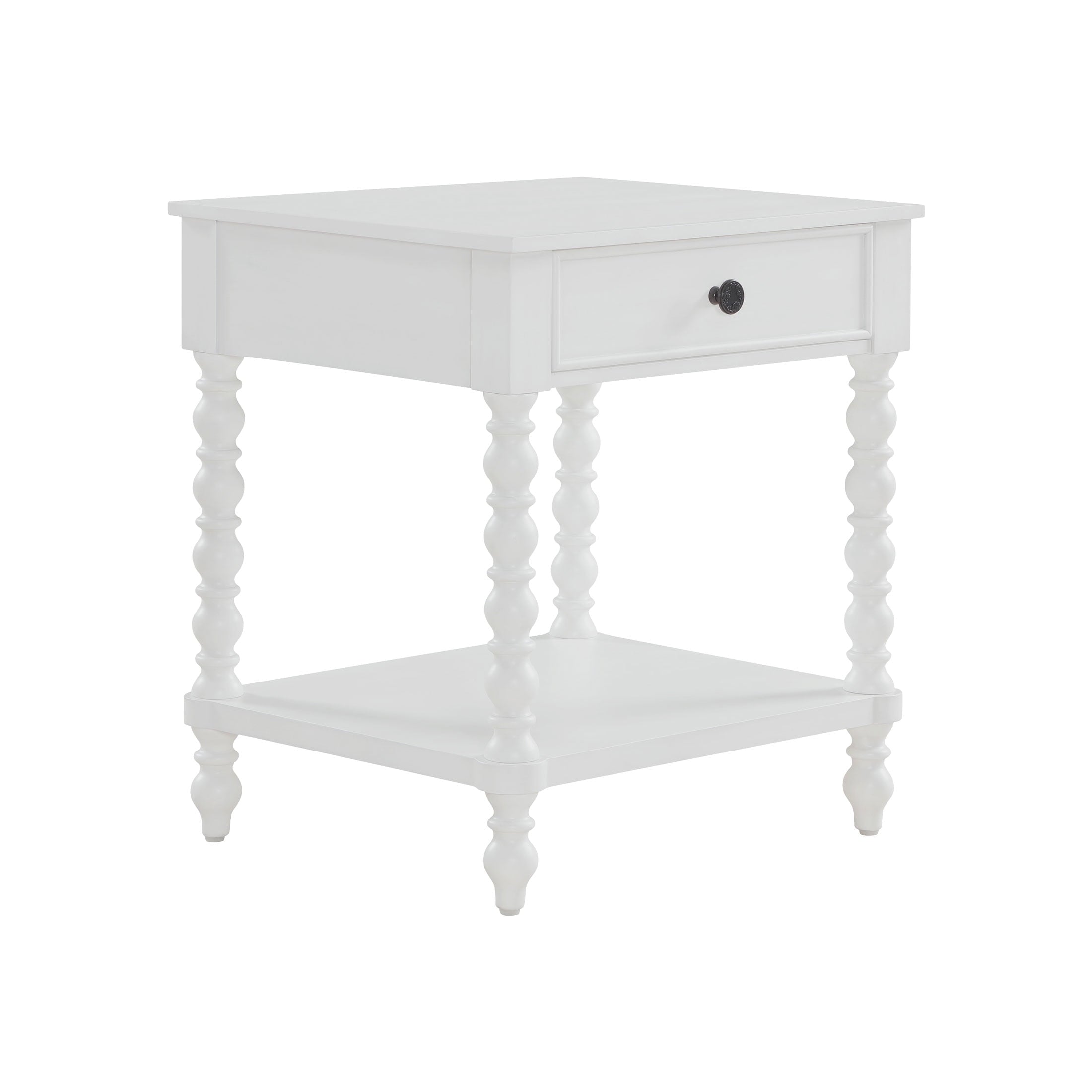PioneerHome™ Harper Spindle Nightstand with USB Charging Ports, Adults and Teens, White Finish - PioneerHome™