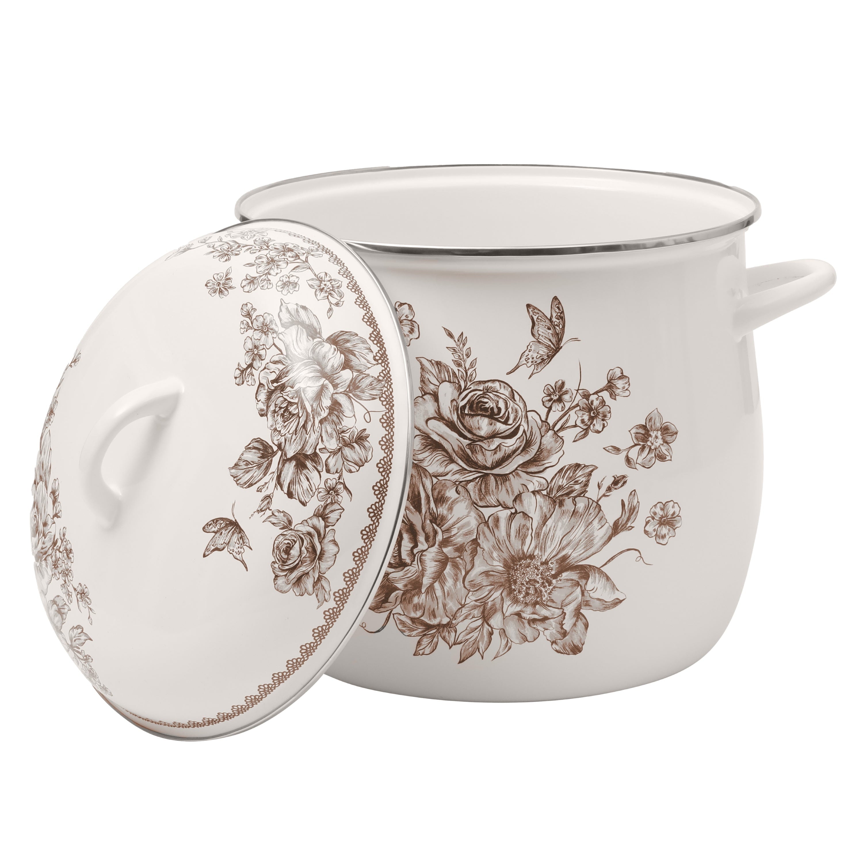 PioneerHome™ Agatha 12 Qt Enamel on Steel Stock Pot with Lid, Brown - Farmhouse - PioneerHome™