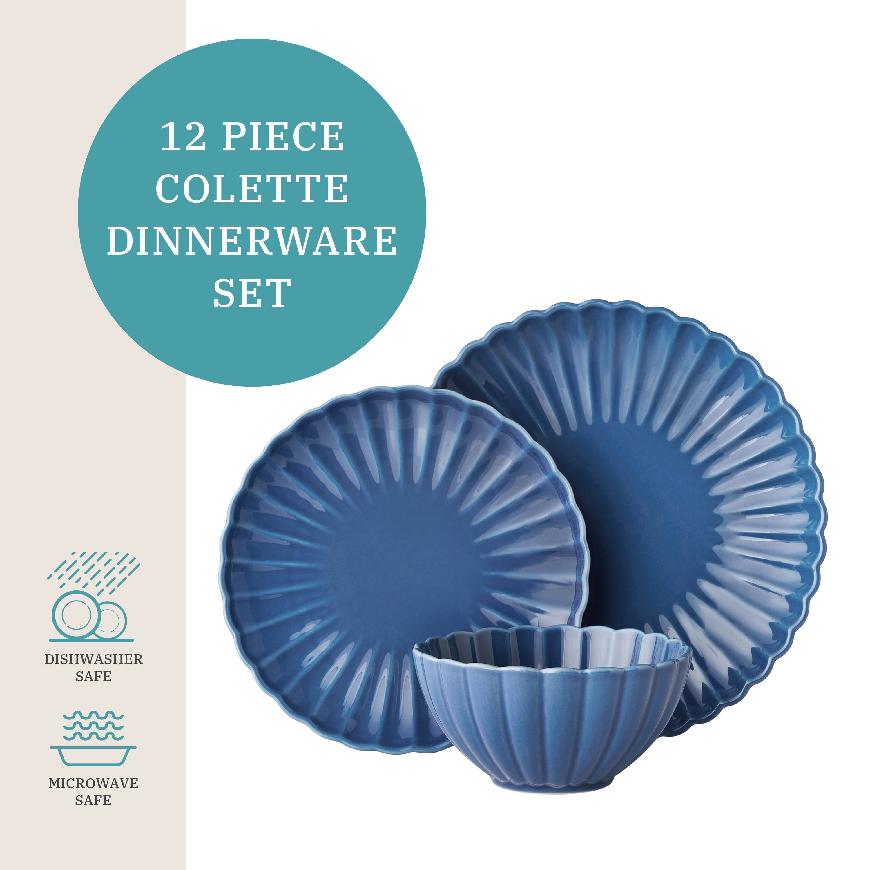 PioneerHome™ Colette 12-Piece Stoneware Dinnerware Set, Blue - PioneerHome™