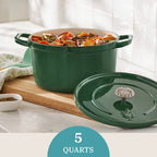 PioneerHome™ 5-Quart Enamel Cast Iron Dutch Oven with Lid, Dark Green - Rustic Home - PioneerHome™