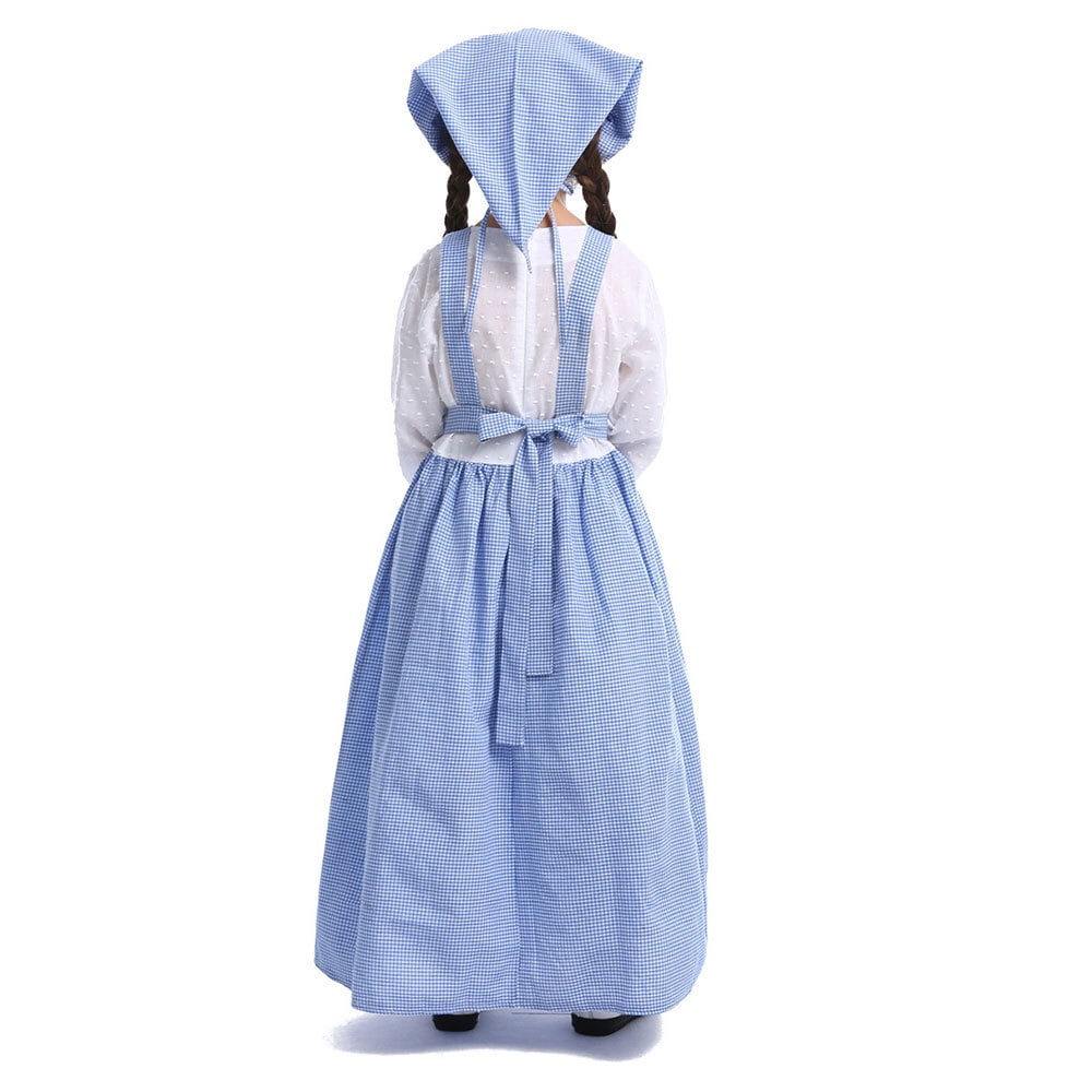 PioneerHome™ Girls Pioneer Costume Long Sleeve Dress with Apron colonial bonnet for 3-12Y - PioneerHome™