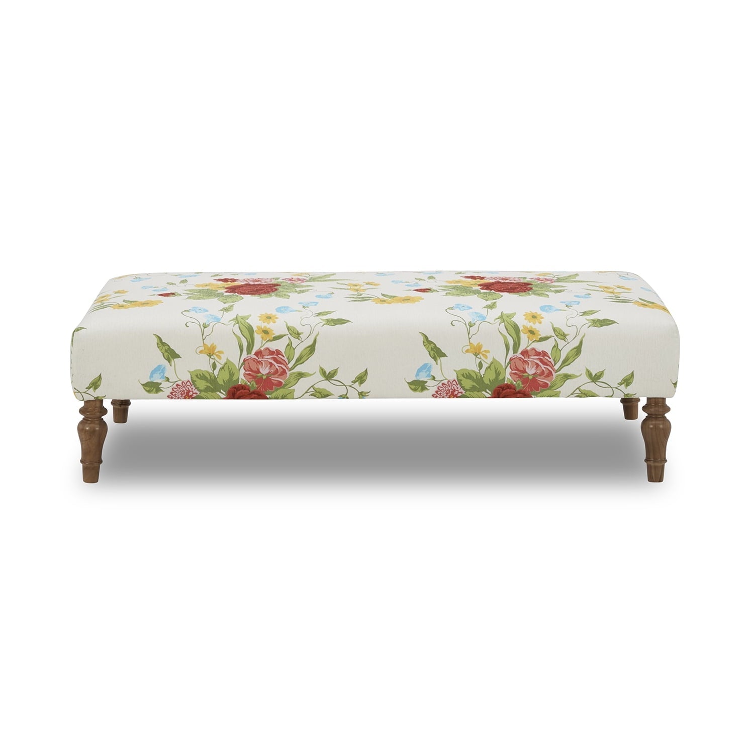 PioneerHome™ Vintage Floral Fabric Rectangular Ottoman, White - PioneerHome™