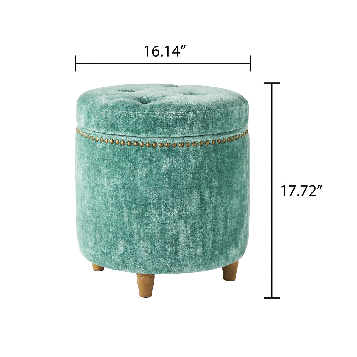 PioneerHome™ Harper Round Velvet Storage Ottoman, Jade, 17.72 in - PioneerHome™