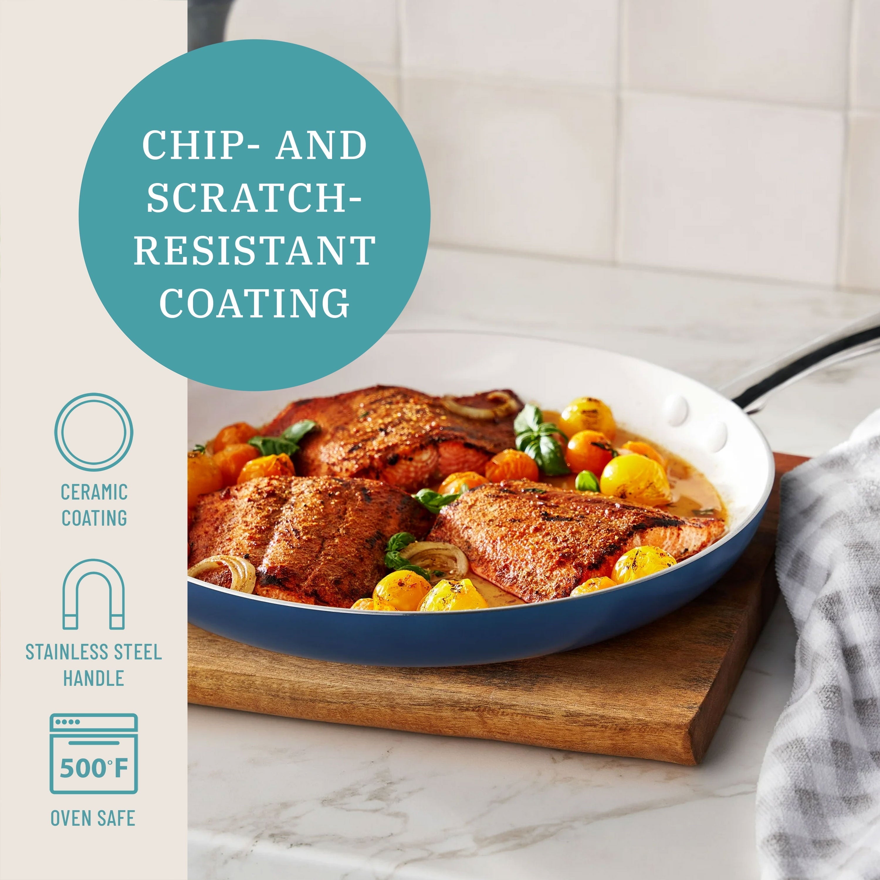 PioneerHome™ Harlow 12" Ceramic Non-Stick Fry Pan, Denim Blue - PioneerHome™