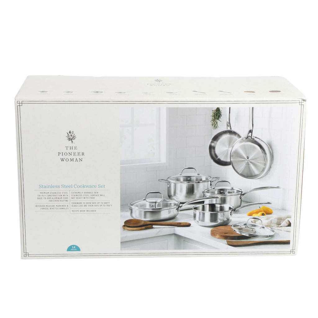 PioneerHome™ 14-Piece Stainless Steel Cookware Set, Cooking Pots and Pans Set with Kitchen Utensils - PioneerHome™