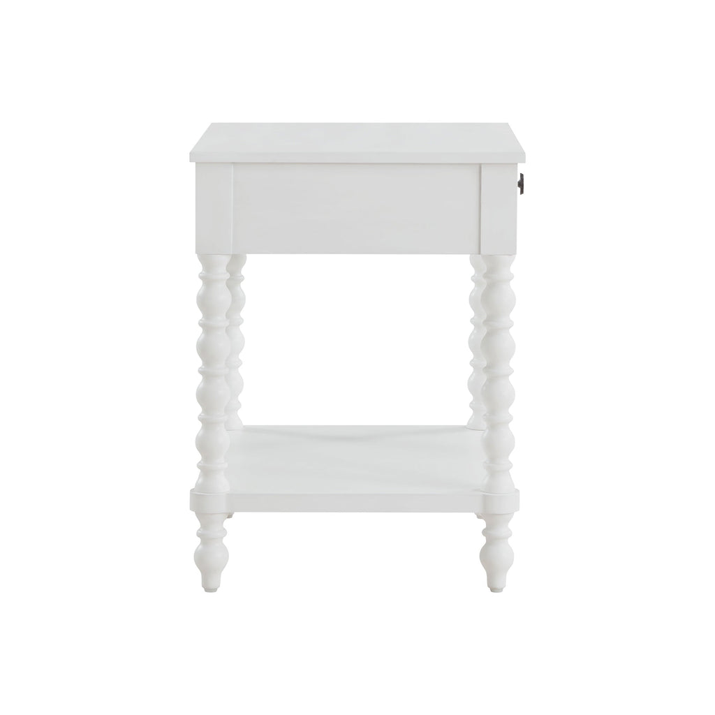 PioneerHome™ Harper Spindle Nightstand with USB Charging Ports, Adults and Teens, White Finish - PioneerHome™