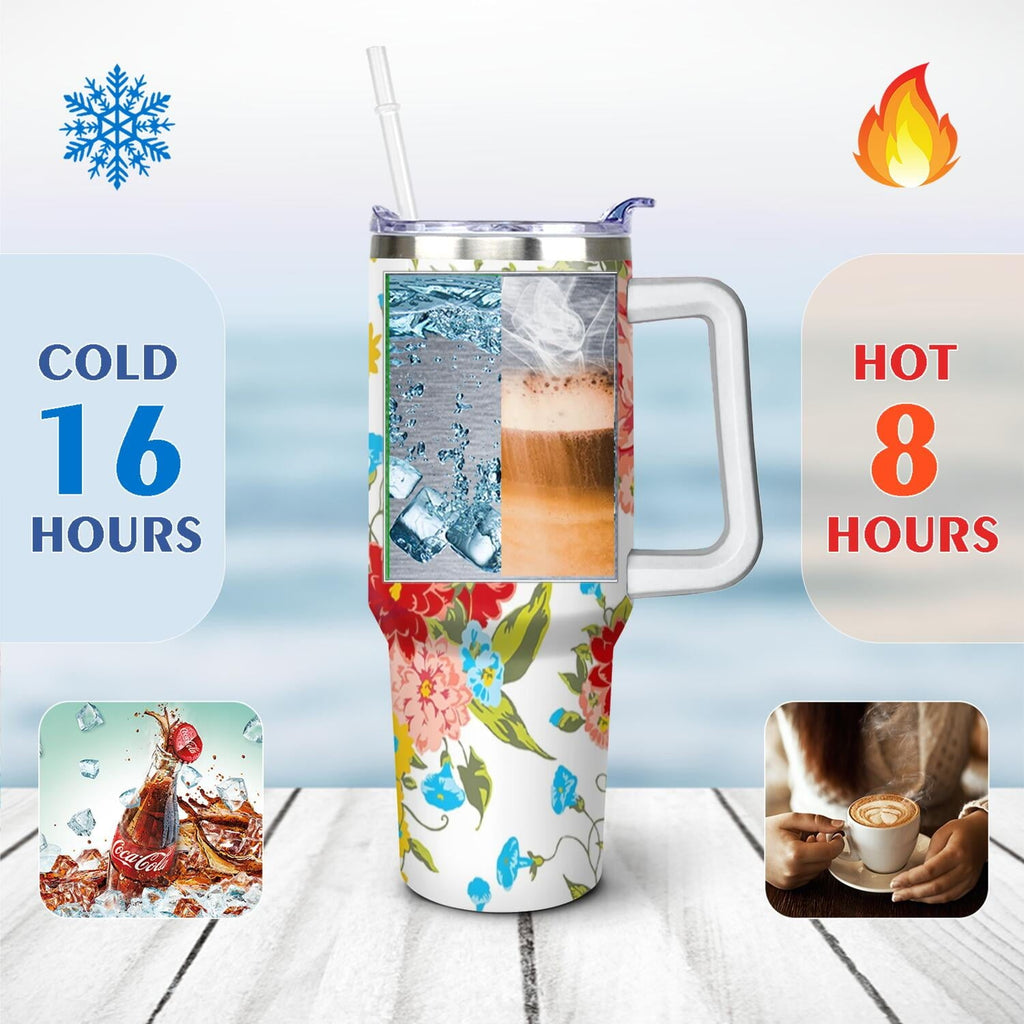 PioneerHome™ 40 Oz Tumbler with Handle Lid and Straw Pioneer Flower Women Stainless Steel Travel Mug Double - PioneerHome™
