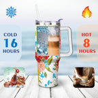 PioneerHome™ 40 Oz Tumbler with Handle Lid and Straw Pioneer Flower Women Stainless Steel Travel Mug Double - PioneerHome™