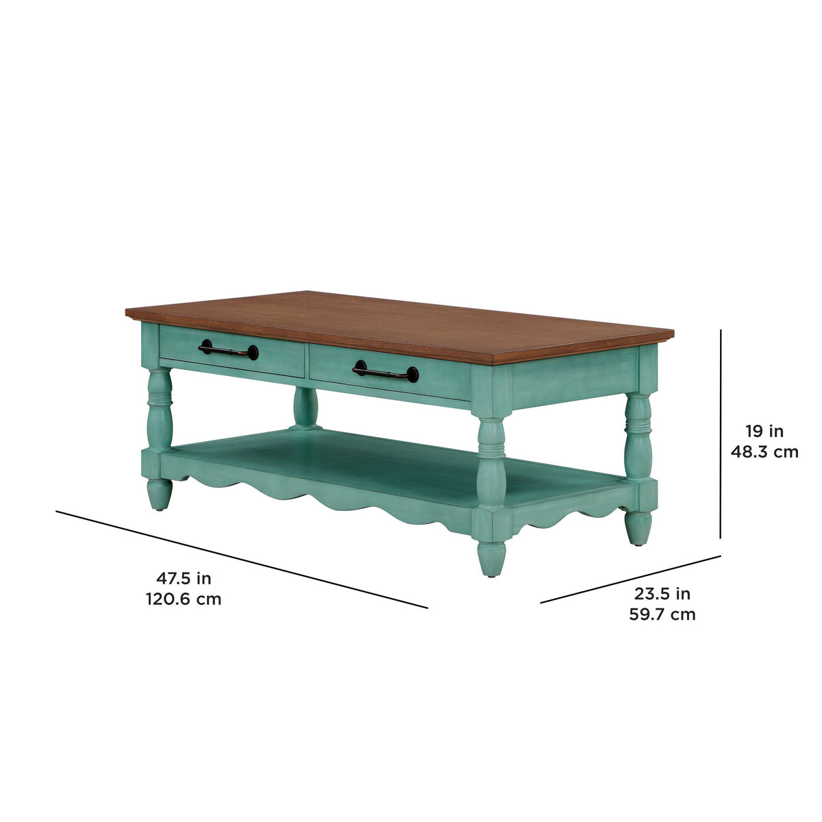 PioneerHome™ Helen Coffee Table Made With Solid Wood Frame, Teal - PioneerHome™