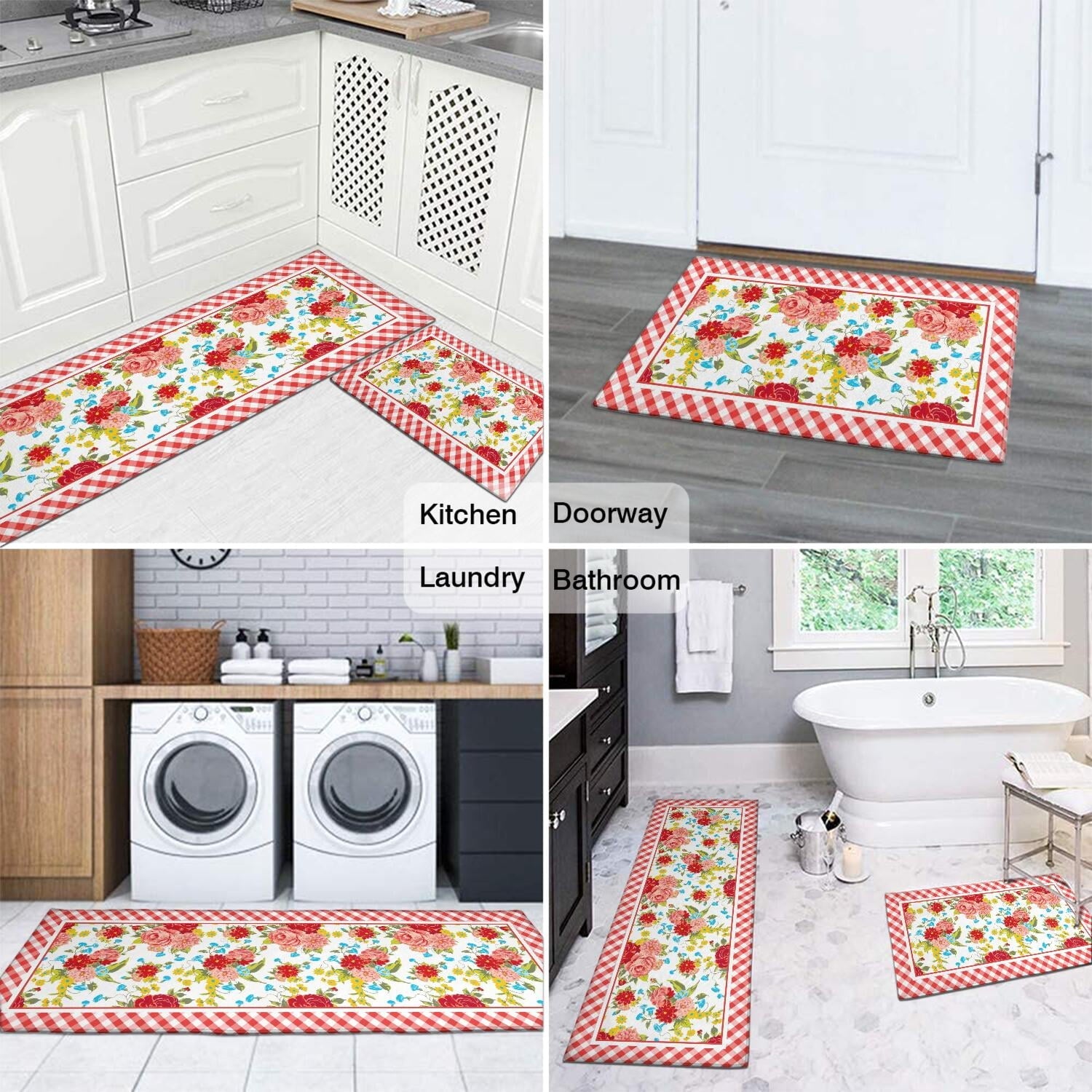 PioneerHome™ Flower Kitchen Mat Sets 2 Piece Farmhouse Anti Fatigue Waterproof Stain Resistant Floor Rug Non Slip - PioneerHome™