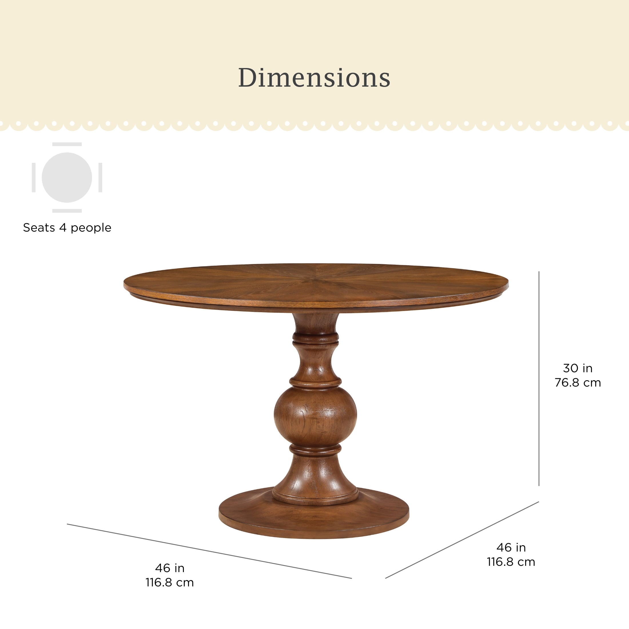 PioneerHome™ Callie Round Dining Table, Heirloom Brown Finish - PioneerHome™