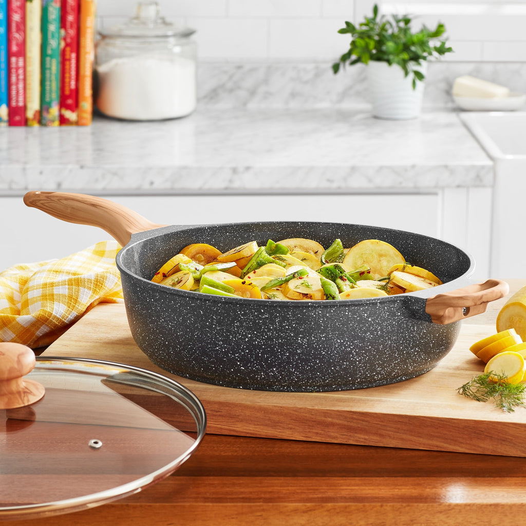 PioneerHome™ Prairie Signature 6-Quart Cast Aluminum Jumbo Cooker Saute Pan, Charcoal Speckle - Farmhouse - PioneerHome™