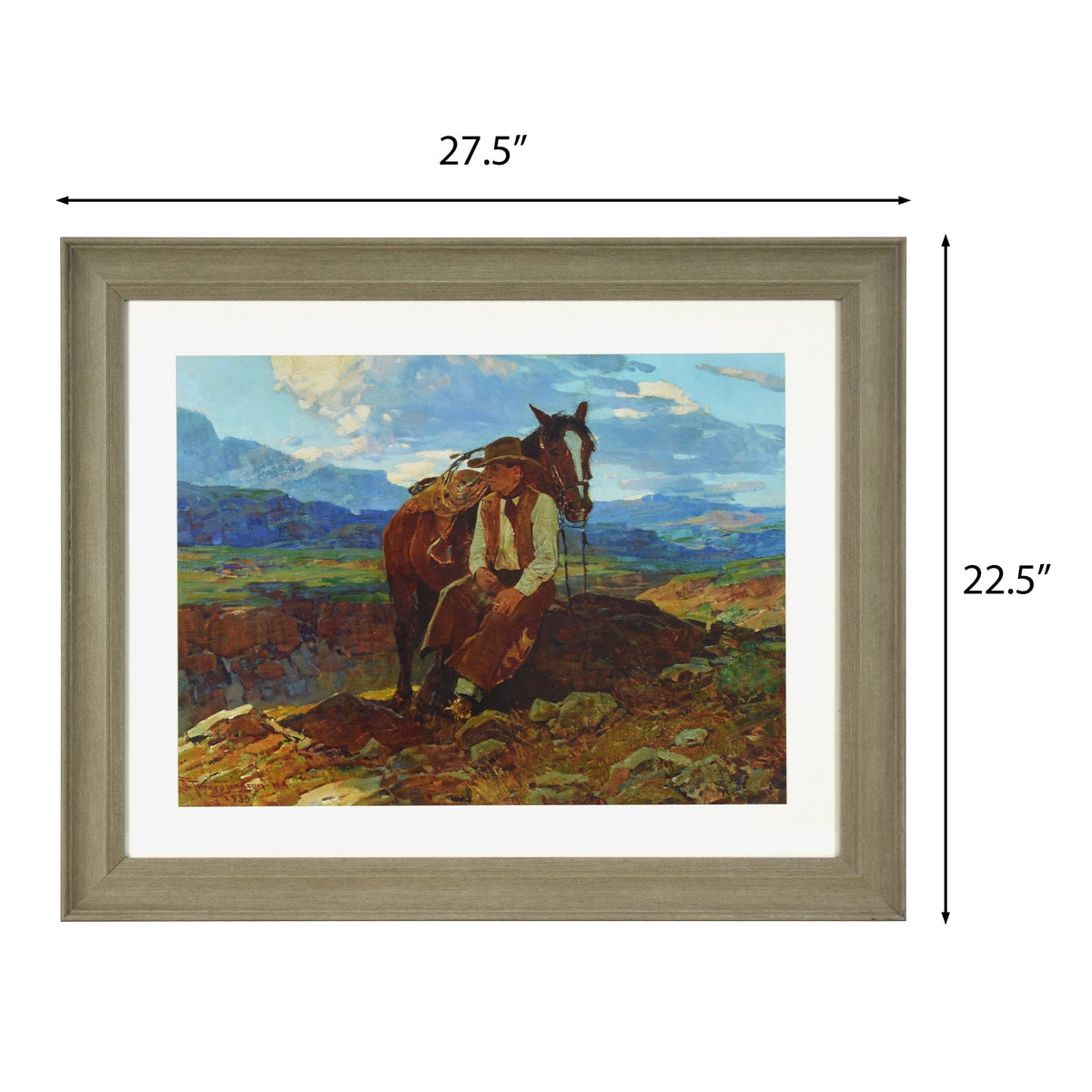 PioneerHome™ Frank Tenney Johnson "An Idle Dreamer" Framed Western Wall Art Print, Cowboy and - PioneerHome™
