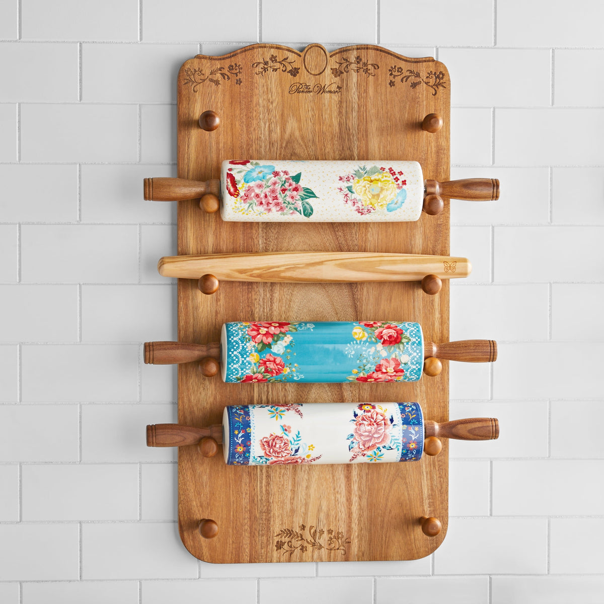 PioneerHome™ 26-inch x 14-inch Wood Rolling Pin Rack - PioneerHome™