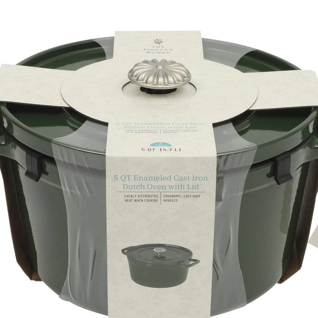 PioneerHome™ 5-Quart Enamel Cast Iron Dutch Oven with Lid, Dark Green - Rustic Home - PioneerHome™