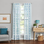 PioneerHome™ Hattie Stripe 2 Pack Curtain Panel, BCI Cotton, Floral, Blue, RodPocket, 40" W - PioneerHome™