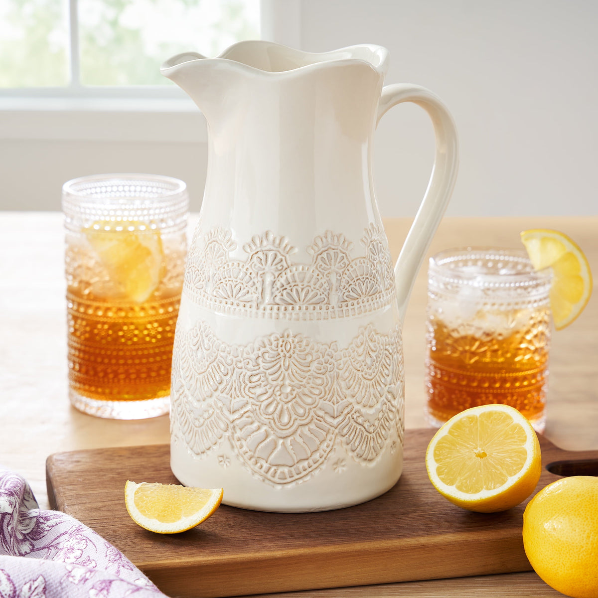 PioneerHome™ Vintage Lace Linen 9-inch Ceramic Pitcher - PioneerHome™