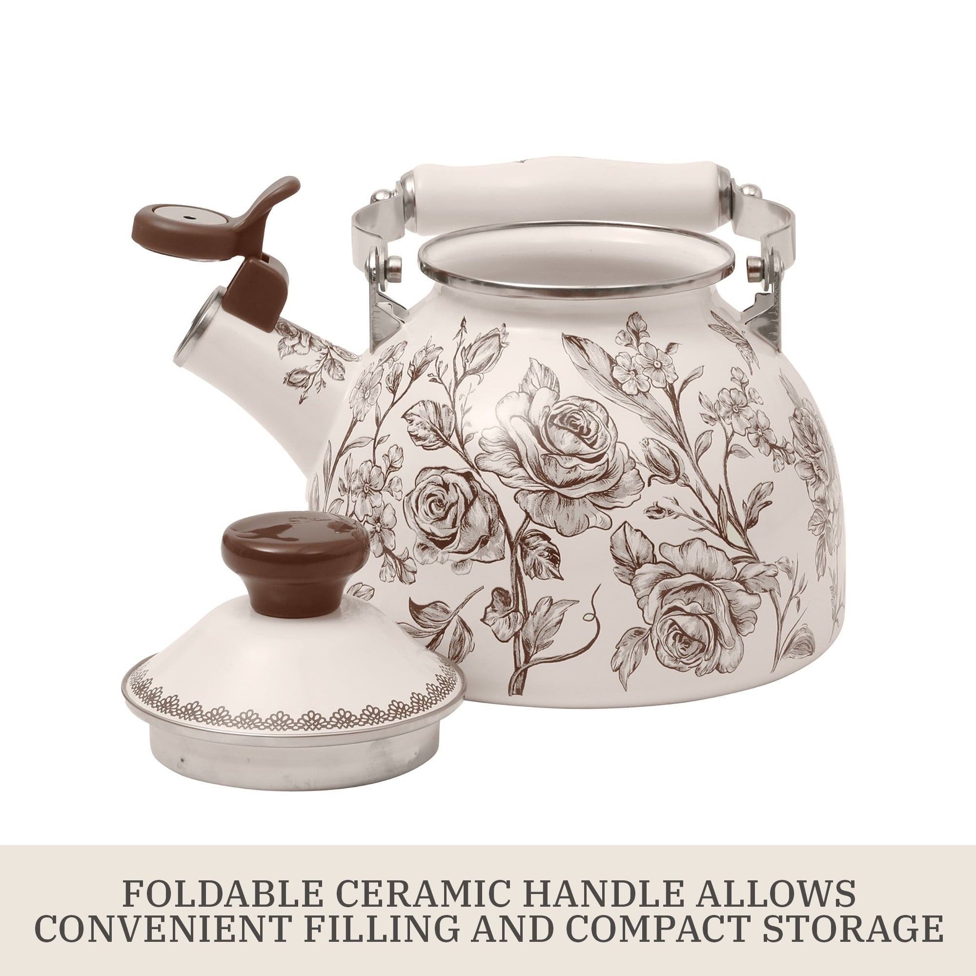 PioneerHome™ 2.0-Quart Enamel on Steel Agatha Tea Kettle, Brown - PioneerHome™