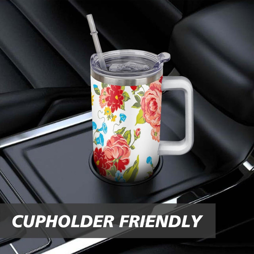 PioneerHome™ 40 Oz Tumbler with Handle Lid and Straw Pioneer Flower Women Stainless Steel Travel Mug Double - PioneerHome™