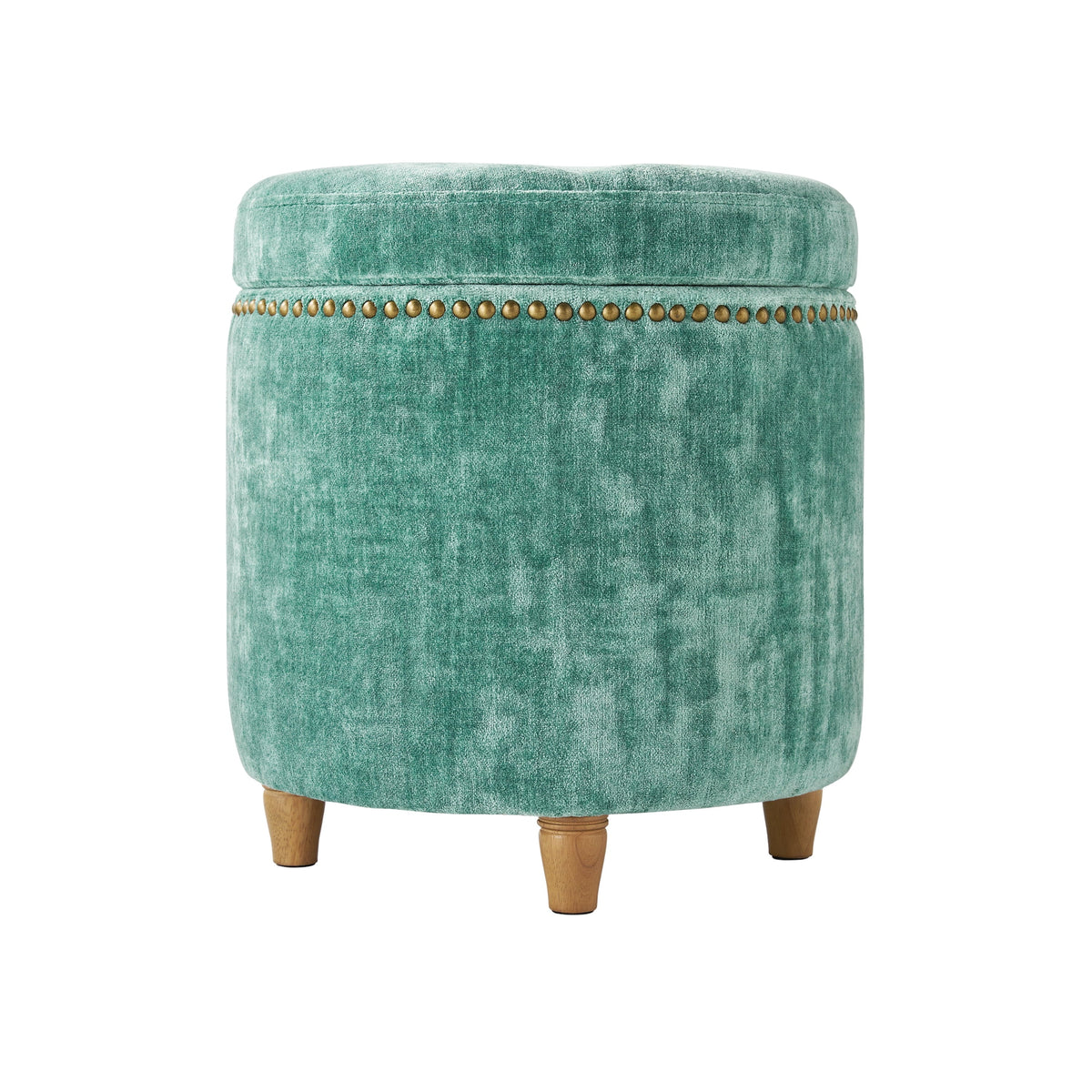 PioneerHome™ Harper Round Velvet Storage Ottoman, Jade, 17.72 in - PioneerHome™
