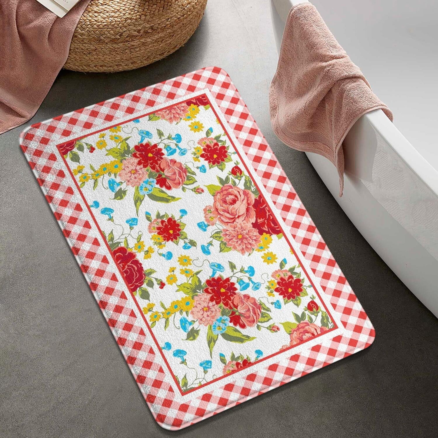 PioneerHome™ Flower Design Bath Mat Soft Rug Rubber Non Slip Quick Dry Pioneer Flower Woman Super Absorbent - PioneerHome™