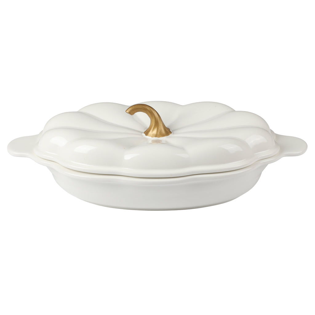 PioneerHome™ 3-Quart Oval Pumpkin Stoneware Baker with Lid, Linen - PioneerHome™
