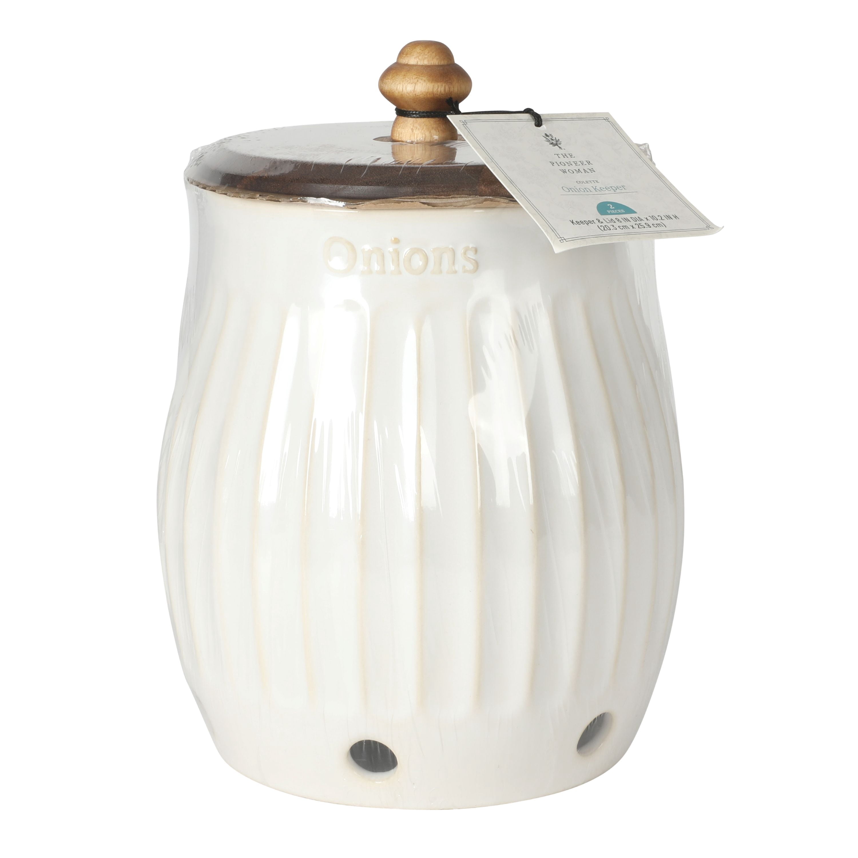 PioneerHome™ Colette Stoneware Onion Keeper, White - PioneerHome™