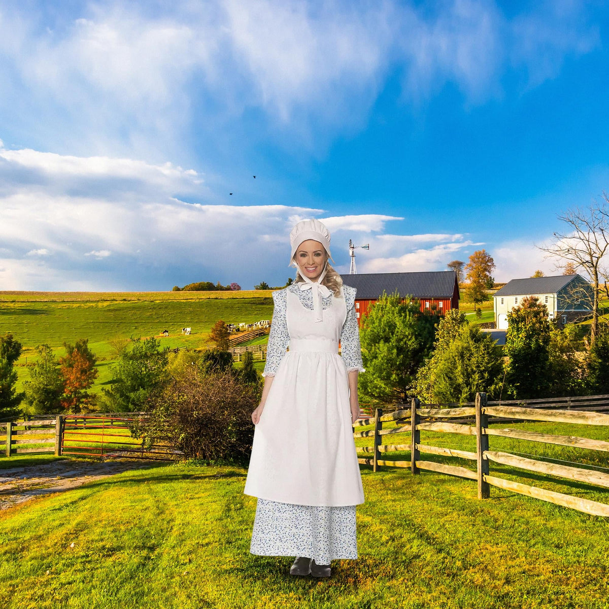 PioneerHome™ Pioneer Womens Costume with Apron and Bonnet | Large Female - PioneerHome™