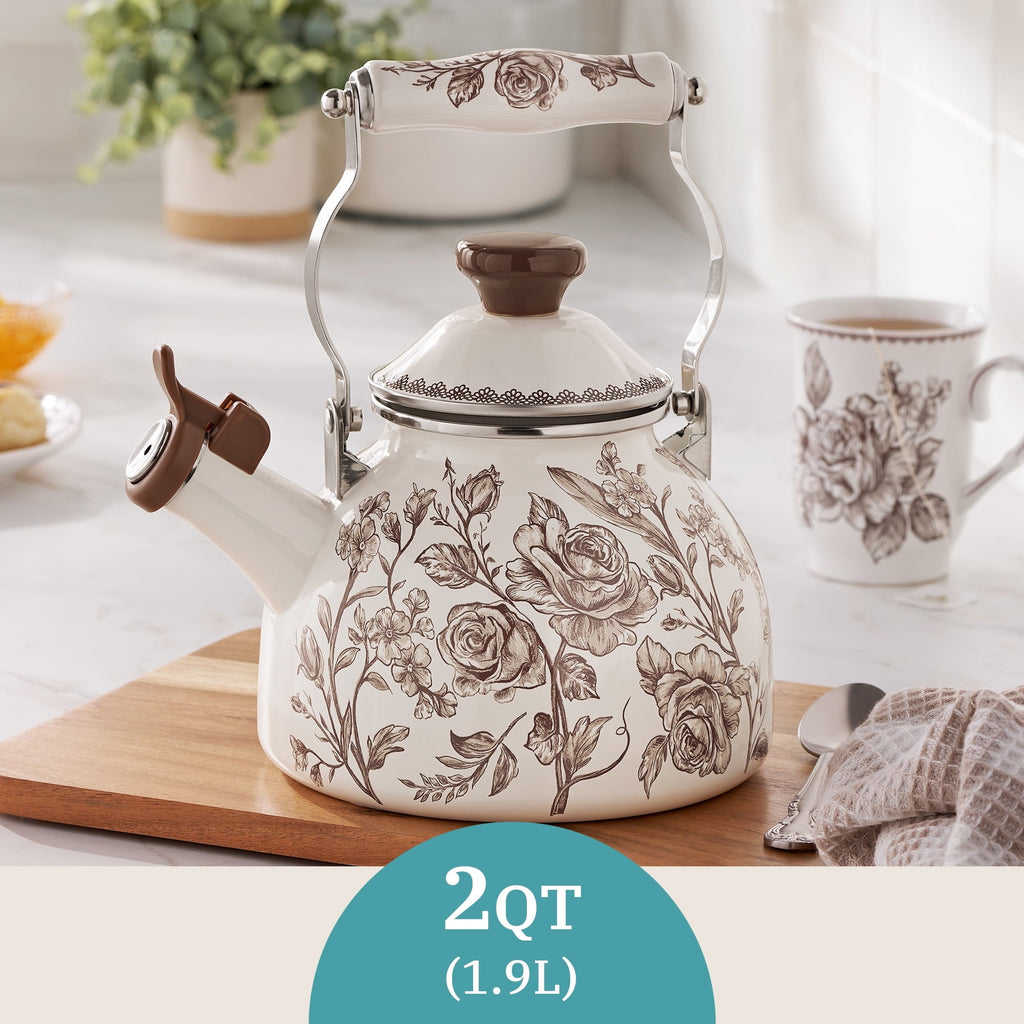 PioneerHome™ 2.0-Quart Enamel on Steel Agatha Tea Kettle, Brown - PioneerHome™