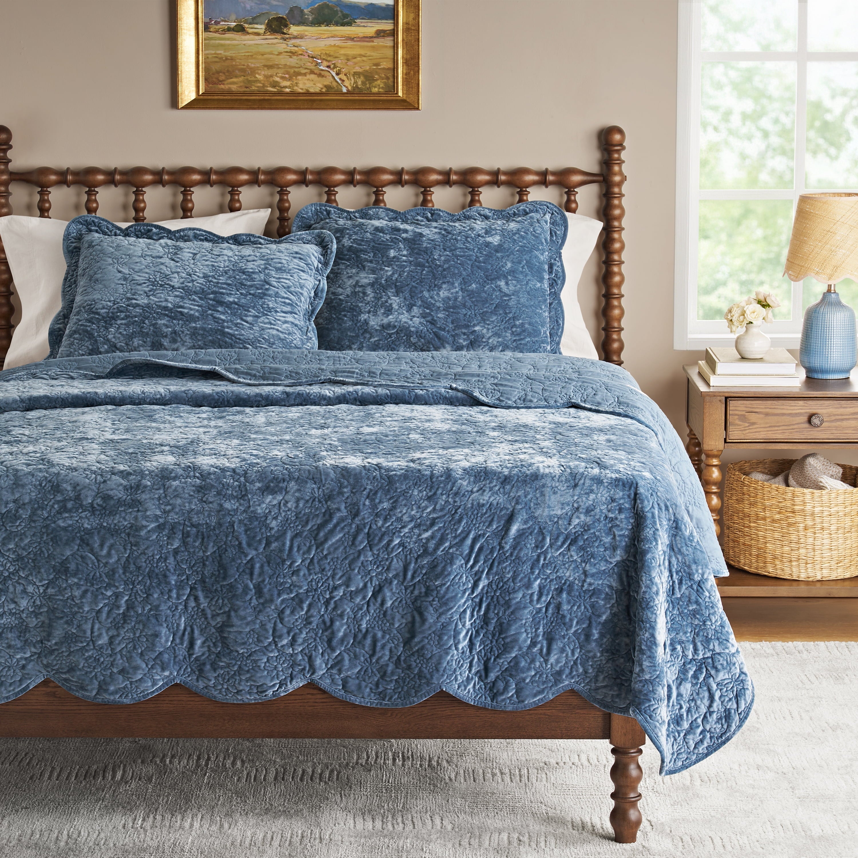 PioneerHome™ Eloise Floral Velvet Quilt, Full/Queen, Blue Dust Bedding - PioneerHome™