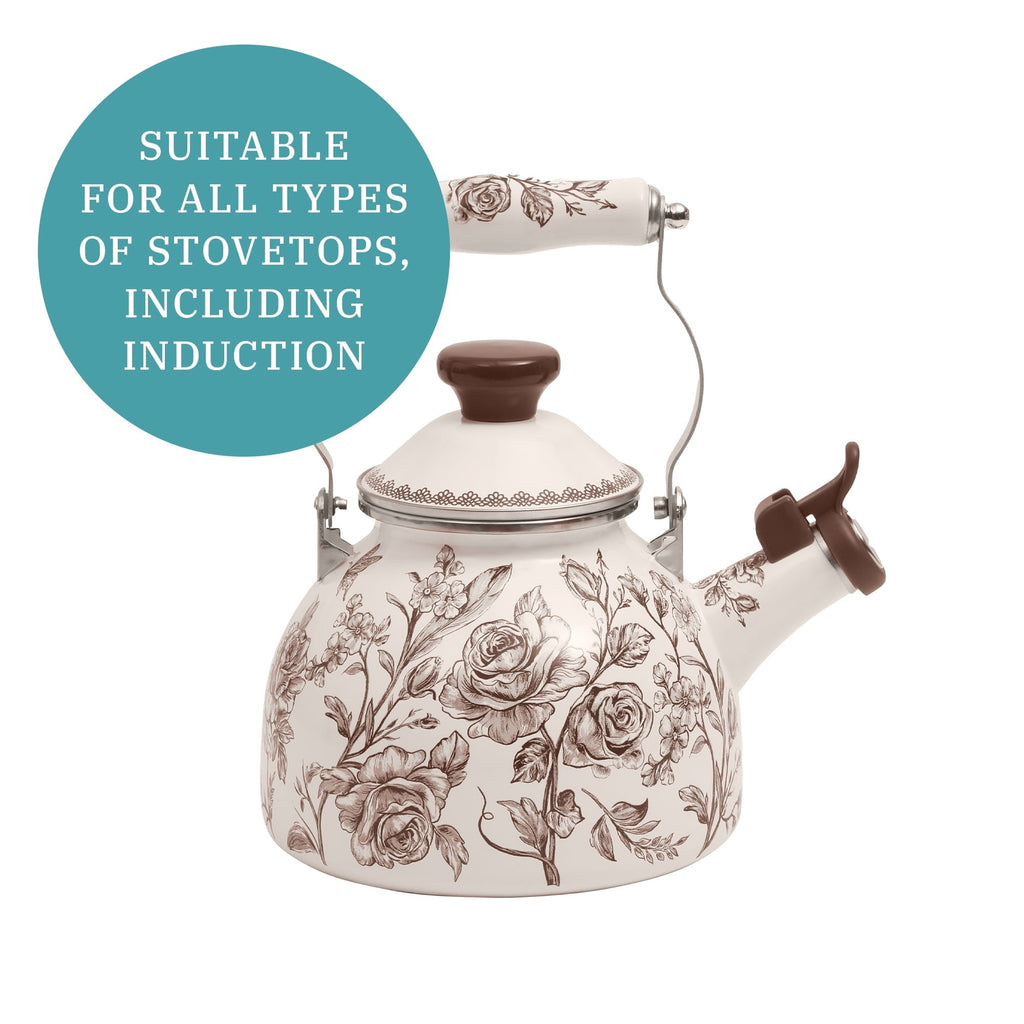 PioneerHome™ 2.0-Quart Enamel on Steel Agatha Tea Kettle, Brown - PioneerHome™