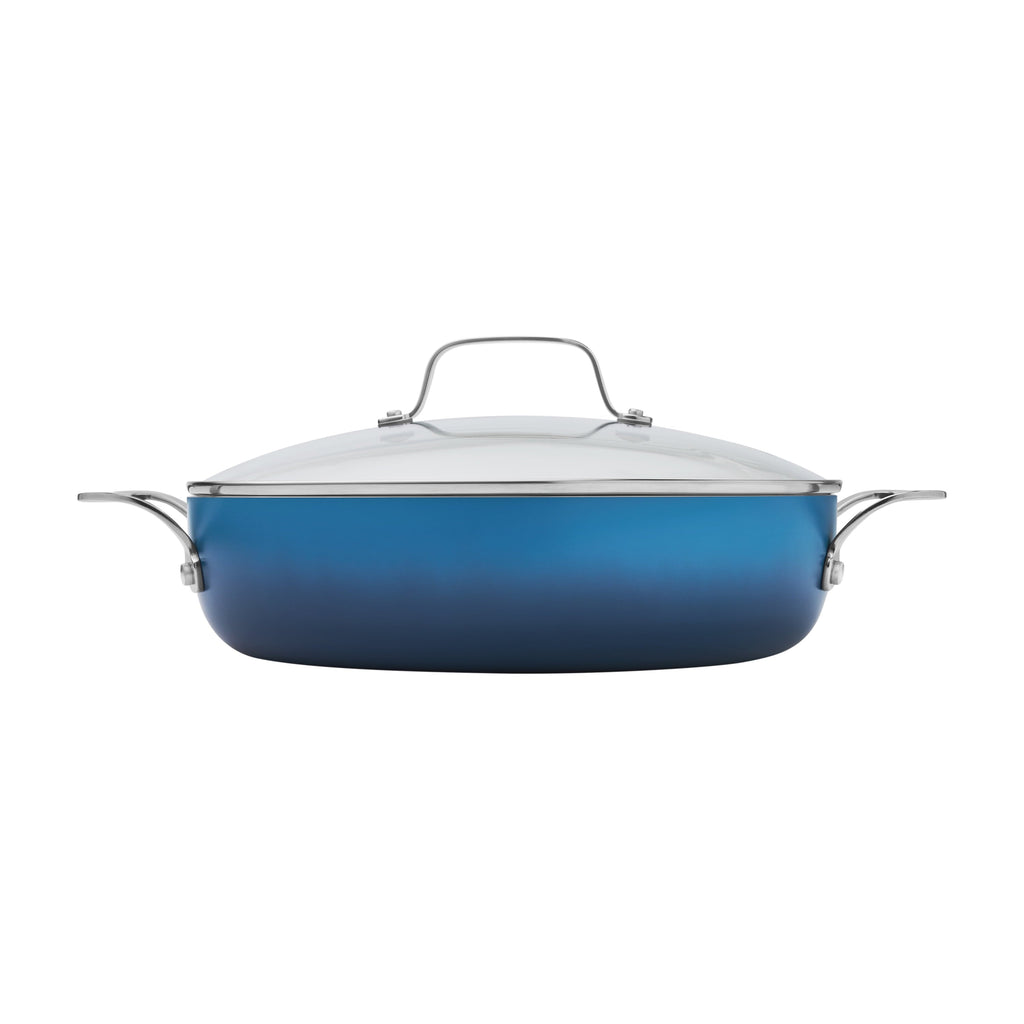 PioneerHome™ Harlow 12" Ceramic Non-Stick Everyday Pan with Lid, Denim Blue - PioneerHome™
