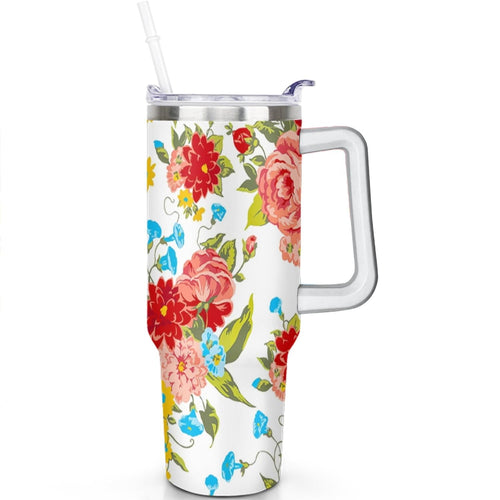 PioneerHome™ 40 Oz Tumbler with Handle Lid and Straw Pioneer Flower Women Stainless Steel Travel Mug Double - PioneerHome™