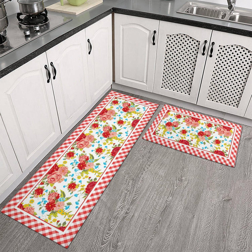 PioneerHome™ Flower Kitchen Mat Sets 2 Piece Farmhouse Anti Fatigue Waterproof Stain Resistant Floor Rug Non Slip - PioneerHome™