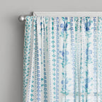 PioneerHome™ Hattie Stripe 2 Pack Curtain Panel, BCI Cotton, Floral, Blue, RodPocket, 40" W - PioneerHome™