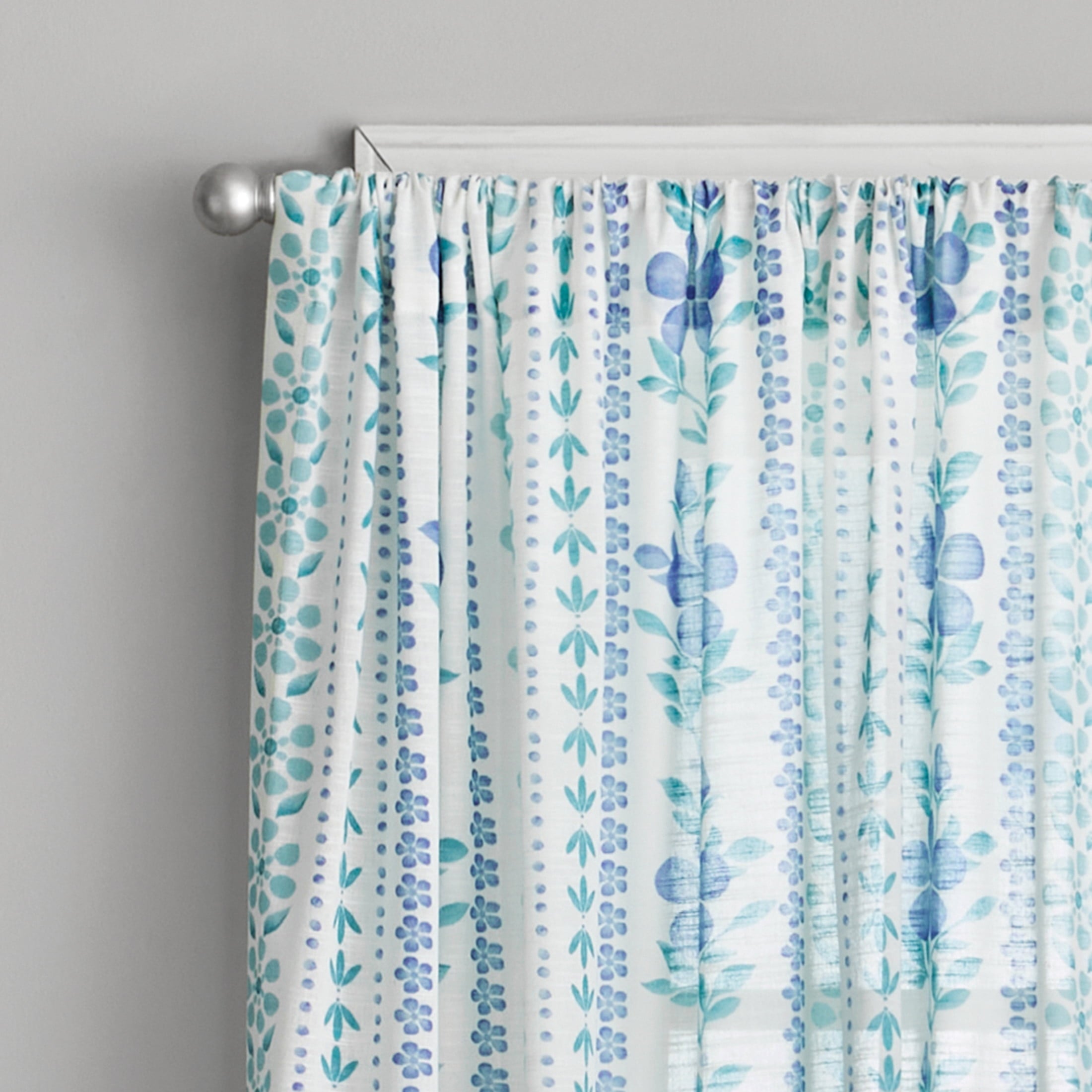 PioneerHome™ Hattie Stripe 2 Pack Curtain Panel, BCI Cotton, Floral, Blue, RodPocket, 40" W - PioneerHome™