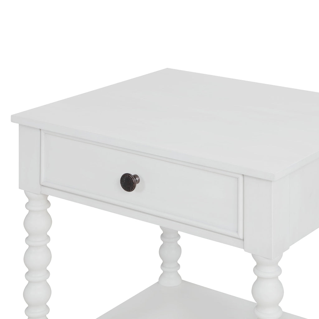 PioneerHome™ Harper Spindle Nightstand with USB Charging Ports, Adults and Teens, White Finish - PioneerHome™