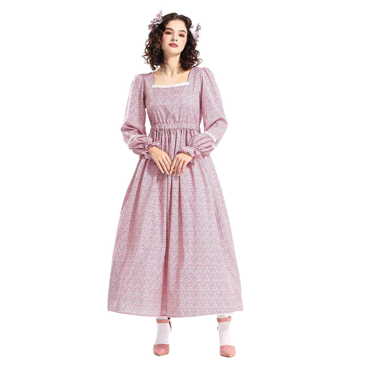 PioneerHome™ Colonial Dress Women's Prairie Pioneer Dress Floral Pilgrim Dress Civil War Dress - PioneerHome™