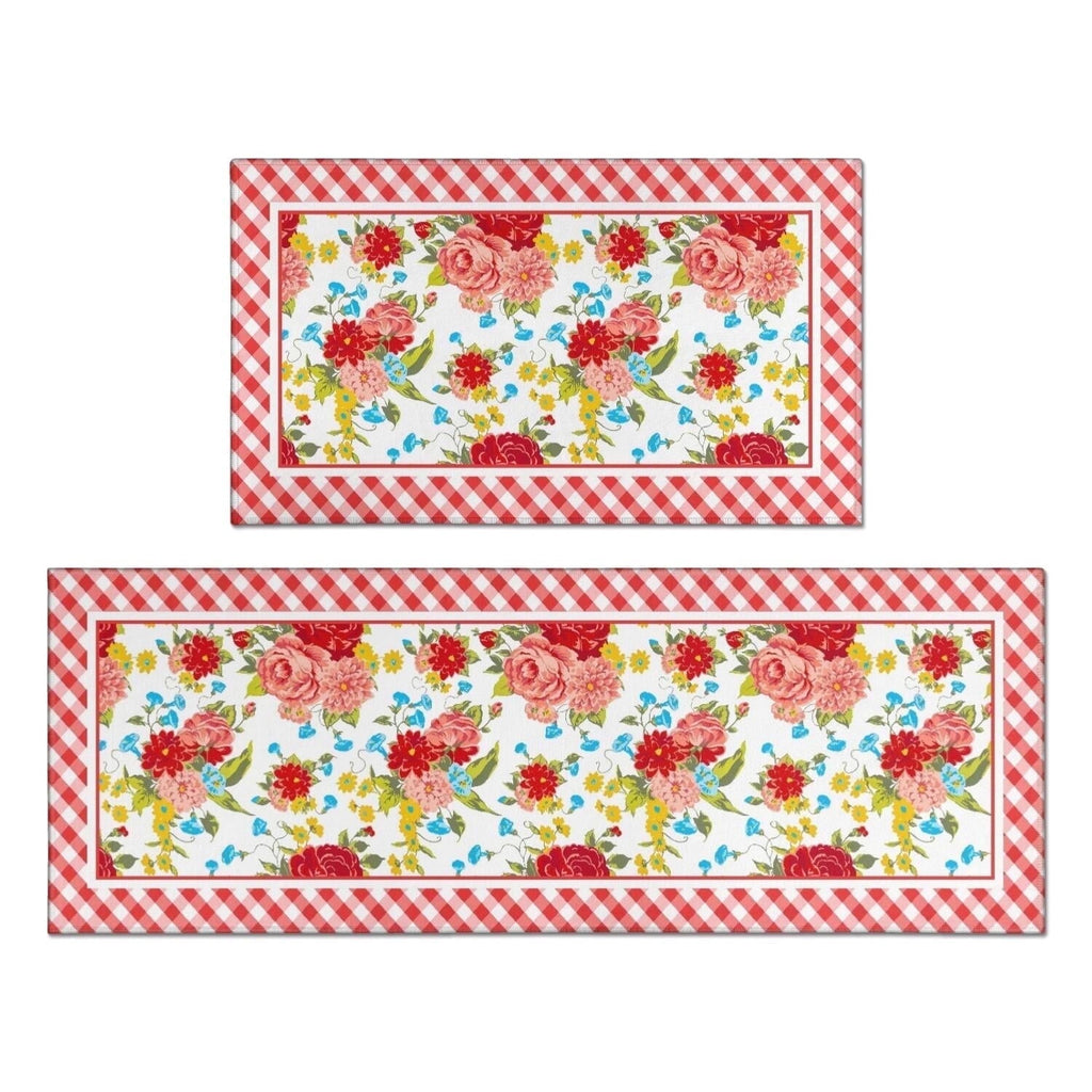 PioneerHome™ Flower Kitchen Mat Sets 2 Piece Farmhouse Anti Fatigue Waterproof Stain Resistant Floor Rug Non Slip - PioneerHome™