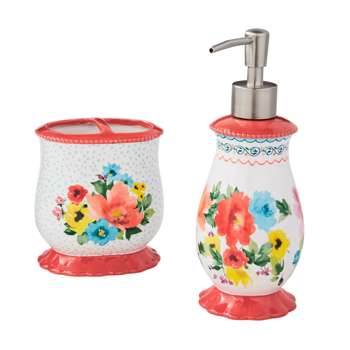 PioneerHome™ Multi- Color 2 Piece Ceramic Bath Accessories Set, Breezy Blossom - PioneerHome™
