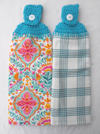 PioneerHome™ PIONEER FOLK GEO - 2 DOUBLE/FULL HANDMADE CROCHET TOP HANGING KITCHEN TOWEL - TURQUOISE TOPPER - PioneerHome™