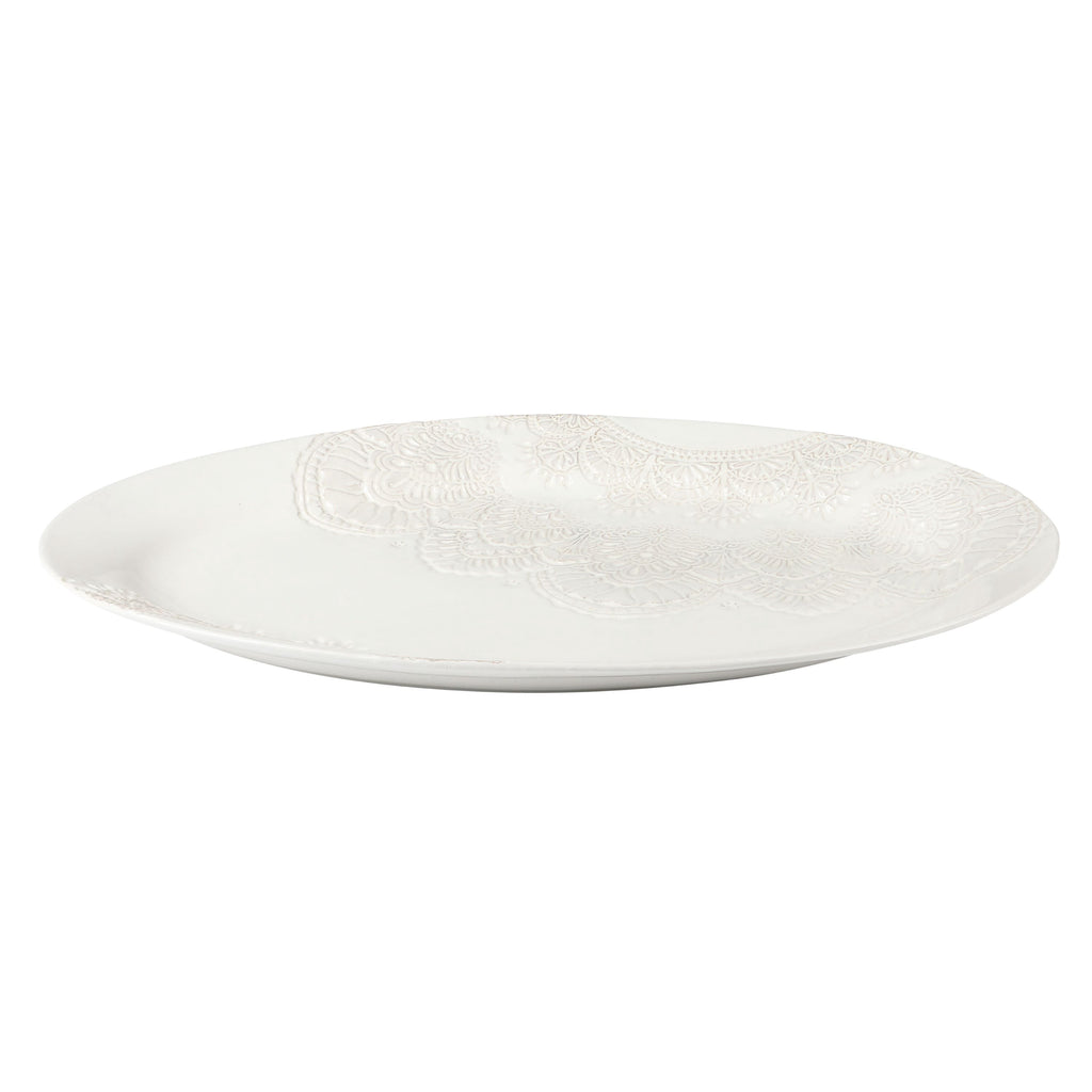 PioneerHome™ Vintage Lace 20-inch Stoneware Oval Serving Tray Platter, White - PioneerHome™
