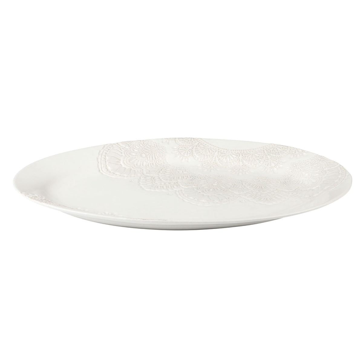 PioneerHome™ Vintage Lace 20-inch Stoneware Oval Serving Tray Platter, White - PioneerHome™
