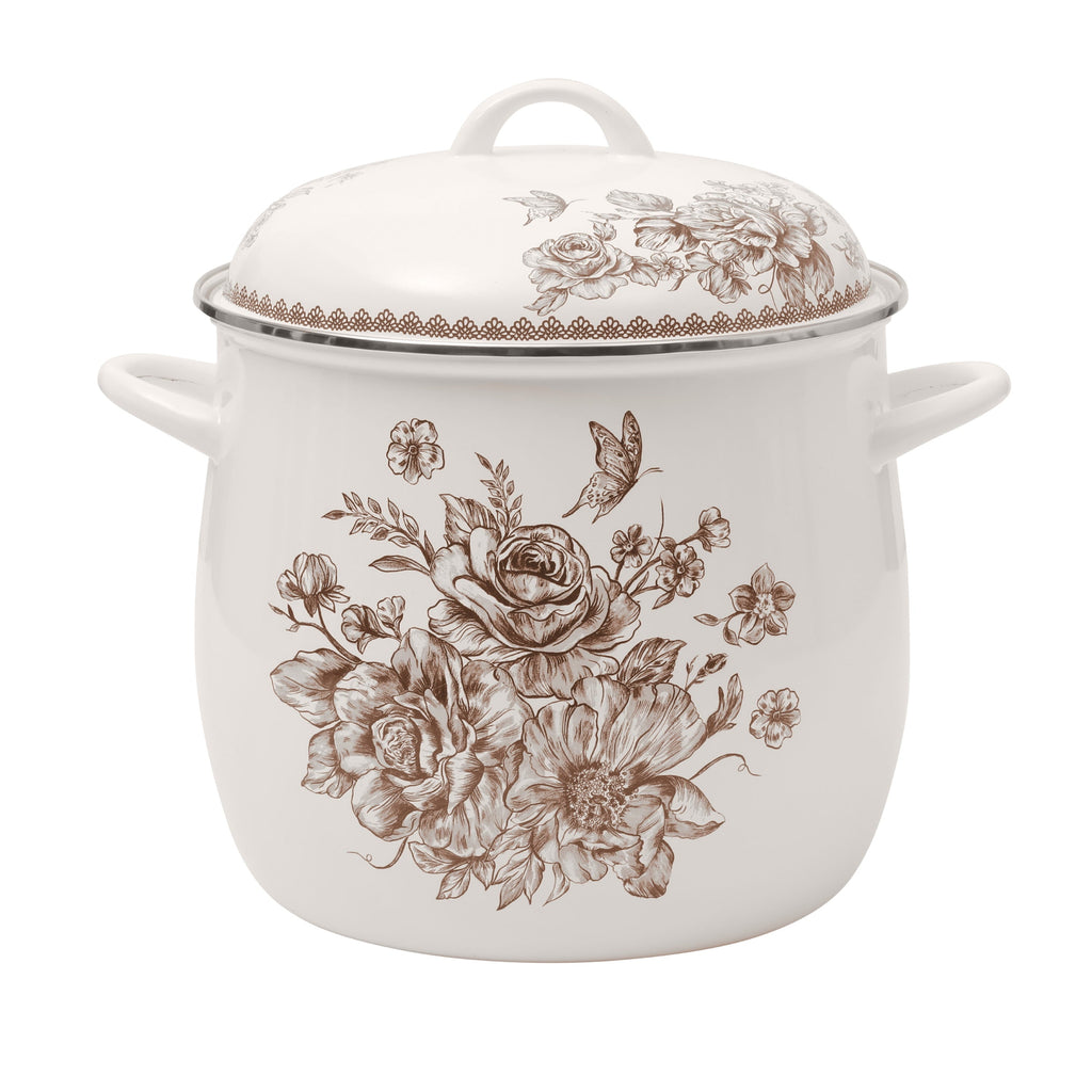 PioneerHome™ Agatha 12 Qt Enamel on Steel Stock Pot with Lid, Brown - Farmhouse - PioneerHome™