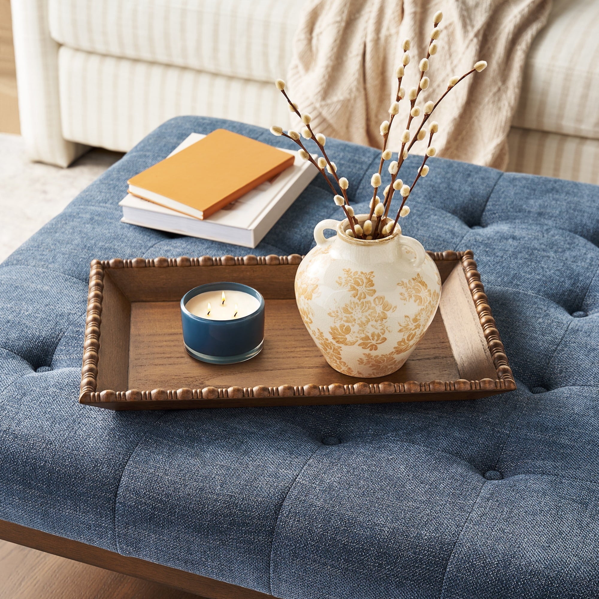 PioneerHome™ Harper Rustic Brown Decorative Tray with Beaded Rim, 18.7 x 12.4 inches - PioneerHome™