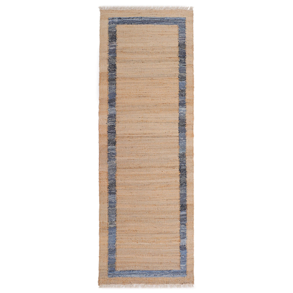 PioneerHome™ Denim Jute Runner Rug, Natural with Blue Border, 30 x 96 Inches - PioneerHome™