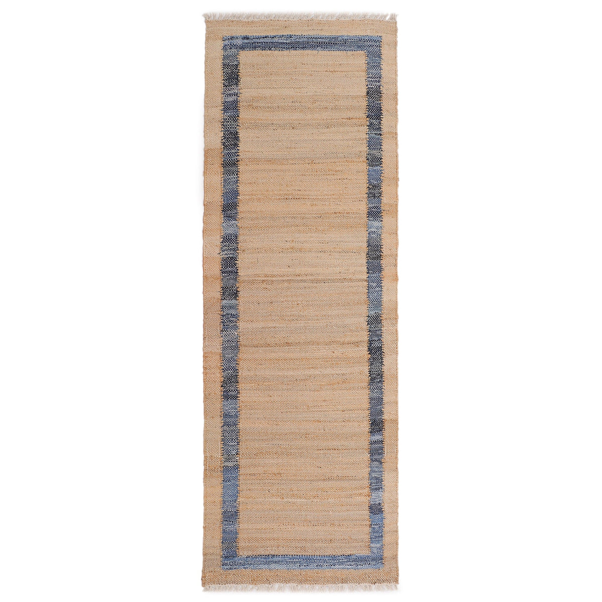 PioneerHome™ Denim Jute Runner Rug, Natural with Blue Border, 30 x 96 Inches - PioneerHome™